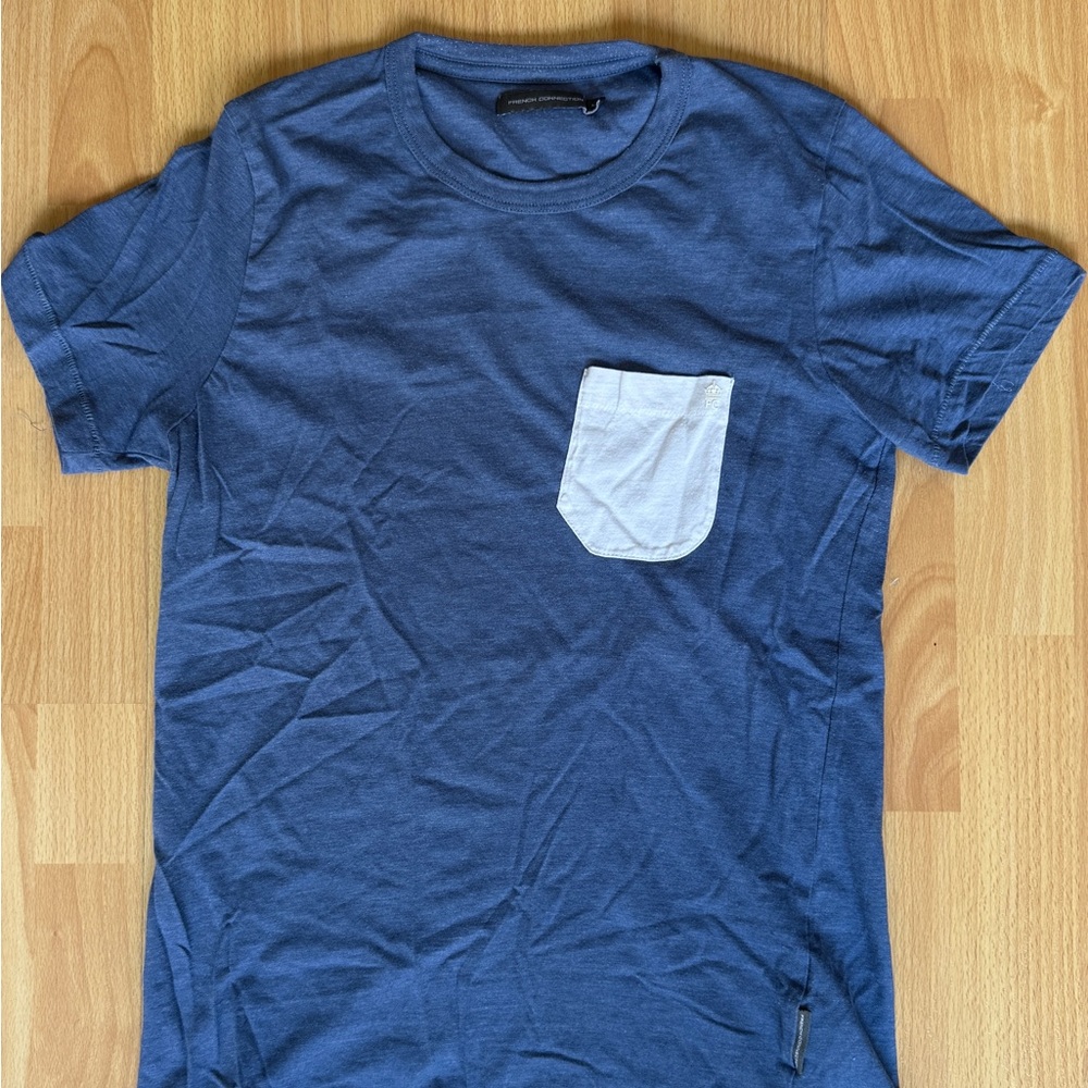 French Connection Blue T-Shirt with White Pocket